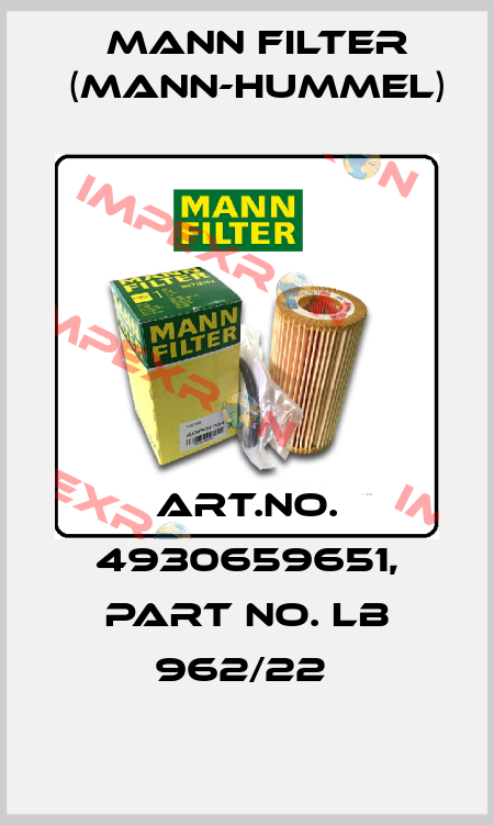 Art.No. 4930659651, Part No. LB 962/22  Mann Filter (Mann-Hummel)
