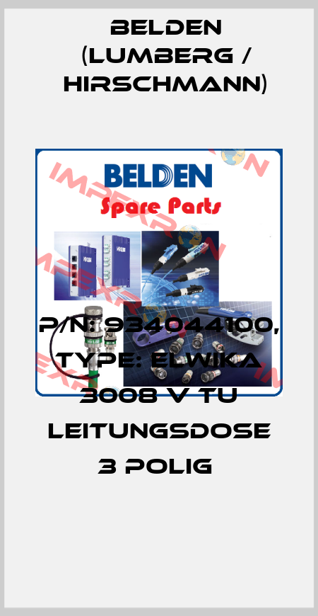 P/N: 934044100, Type: ELWIKA 3008 V TU Leitungsdose 3 polig  Belden (Lumberg / Hirschmann)