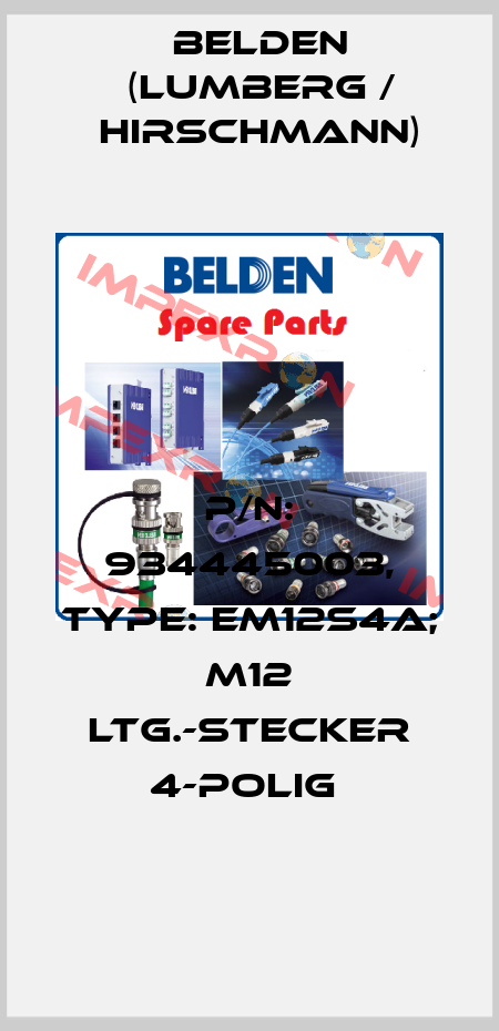 P/N: 934445003, Type: EM12S4A; M12 Ltg.-stecker 4-polig  Belden (Lumberg / Hirschmann)