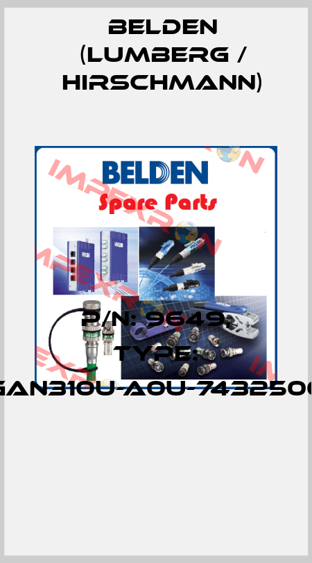 P/N: 9649, Type: GAN310U-A0U-7432500  Belden (Lumberg / Hirschmann)