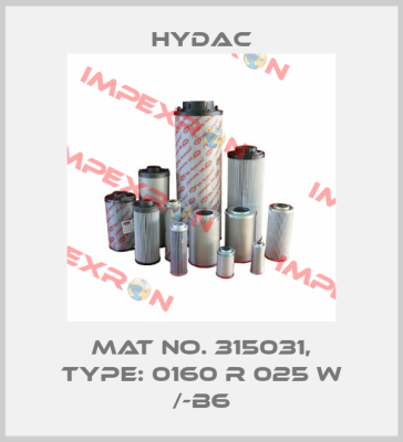 Mat No. 315031, Type: 0160 R 025 W /-B6 Hydac