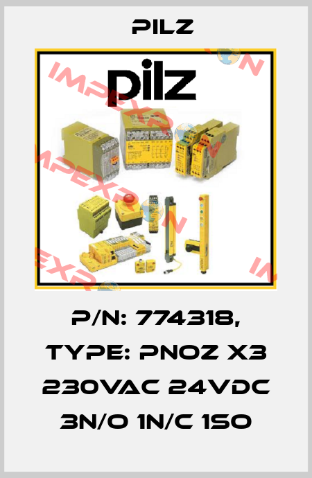 p/n: 774318, Type: PNOZ X3 230VAC 24VDC 3n/o 1n/c 1so Pilz