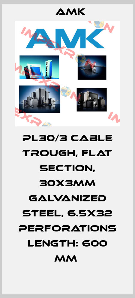 PL30/3 CABLE TROUGH, FLAT SECTION, 30X3MM GALVANIZED STEEL, 6.5X32 PERFORATIONS LENGTH: 600 MM  AMK