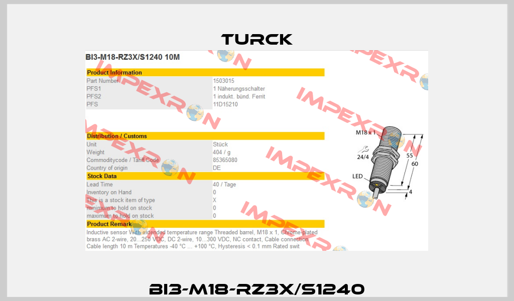 BI3-M18-RZ3X/S1240 Turck