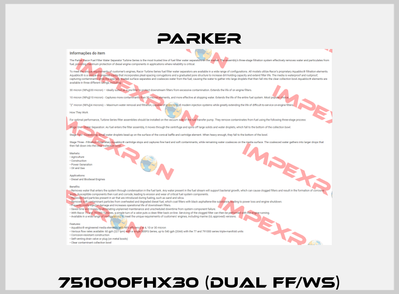 751000FHX30 (DUAL FF/WS) Parker